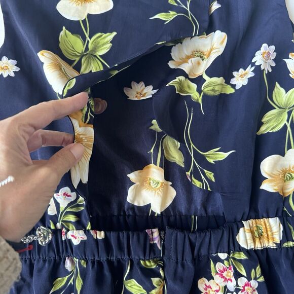 Urban Outfitters ByCorpus Blue Black Floral Scalloped Open Back Dress Pockets L - Picture 15 of 15